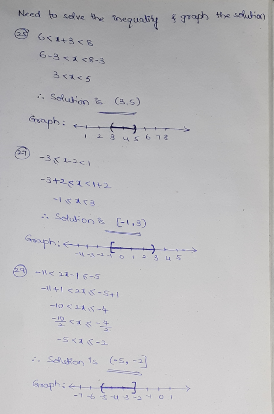 Need to solve the inequality the solution & graph the sot 3 6<2+3<8 6-3 < x <8-3 3<2<5 in Solution is (3,5) Graphi k us 4 5 6
