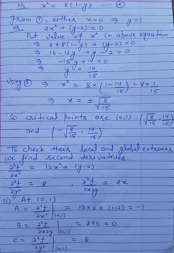 or De = 801-8 2 08 2x² + 2 X8 (1- + =0 From ①, either y=1 (y-2) = put value of xes in above equation 8(1-7) -15 Using x² 9.-2