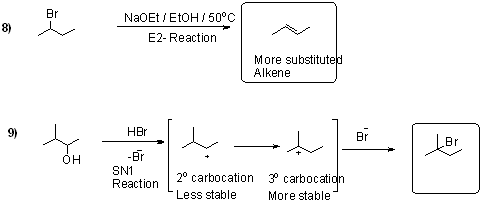 Br NaOEU/EtOH/50°C E2- Reaction More substituted Alkene HBr kor -Br SN1 Reaction 2º carbocation Card Less stable 3 carbocatio