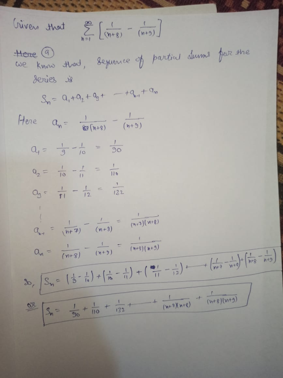 Crivers that linkes - Imags Here Sums fear the ta tan - 1, + n + we know that, Sequence of partial series is Sn = a, +9₂ + Az