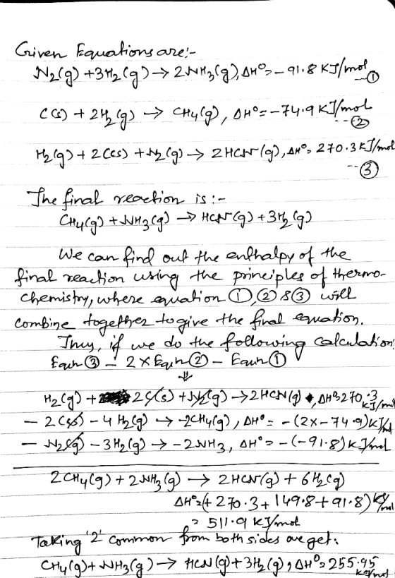 Given Equations are:- N2Cg) +3 My (9) ► 2UwMz.rg2, 0405-91.8 Kg/mol C(s) + 24 (g) Chulg), DH =-7419 KJ/mol M299) + 2 Ces) +,