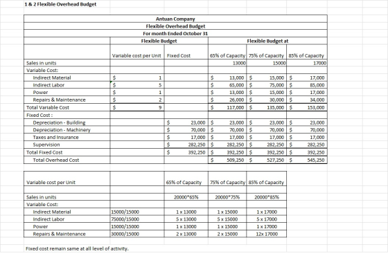 1 & 2 Flexible Overhead Budget Antuan Company Flexible Overhead Budget For month Ended October 31 Flexible Budget Flexible Bu