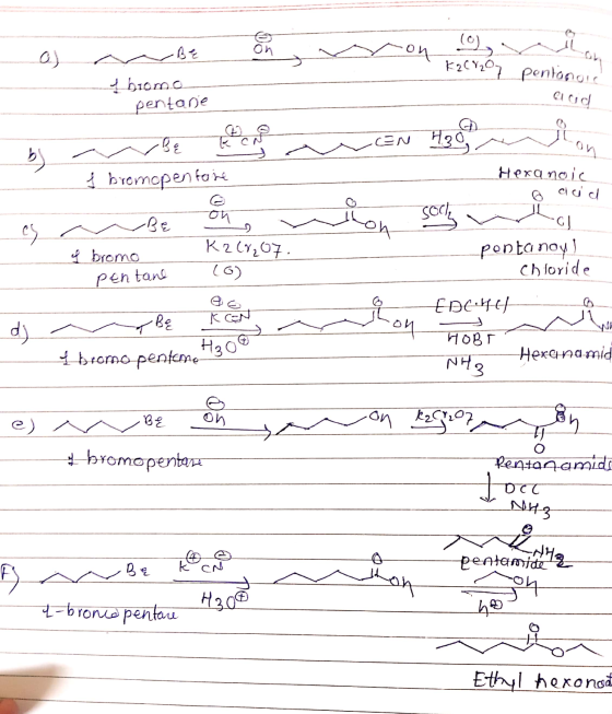 a) on, non lo 19 Be bioma pentane K2C%207 pontangle acid EEN मी on I bromopenfone ~ Be of bromo pentane es Hexa noic o acid G