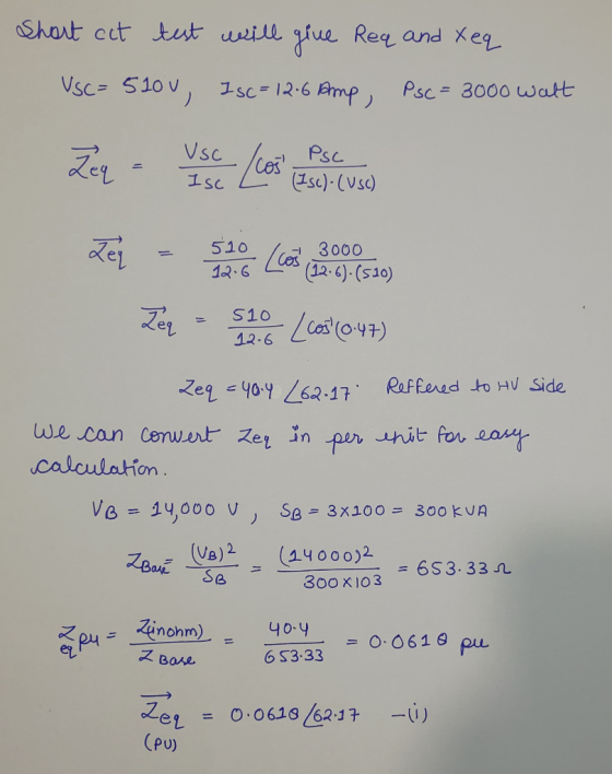 Short ect test will give Req and xeq VSC- 5100, Isc = 12.6 Amp, Psc = 3000 watt testen Los escuro Zeq - Tez - 5.2.0 (23.09.-0