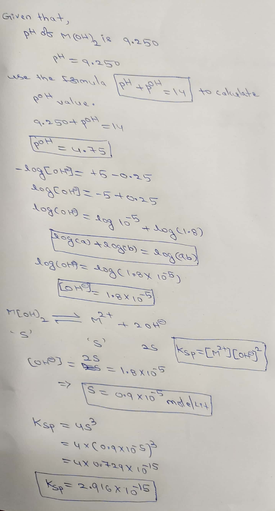 14 ) to calculate Given that, pH of Moh), is 9,250 pH=9.250 use the fgmula (pH + pol pott value. 9.250+ pohaly [pH = 4075) -l
