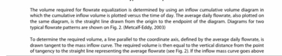 The volume required for flowrate equalization is determined by using an inflow cumulative volume diagram in which the cumulat