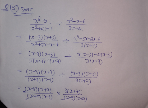 0 (2 sove: Xog 22-X-6 x2+68-77 3x+2) - (x-3) (x+3) & x2-3x+28-6 x2+7X-X-7 3(x+7) = (x-3)(x+3) 212-3)+2131-3) X(x+7)-1(x+7) 3(