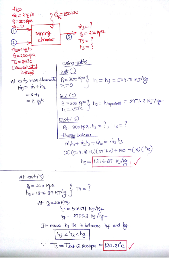 礼 Mixing mbet 200 T2-255c Csupeyheata oteam usin table inlt (2) T2=250e Eoog balonce (2) (5047)+(1)(297). 2)+ 150 = (3) ( h3