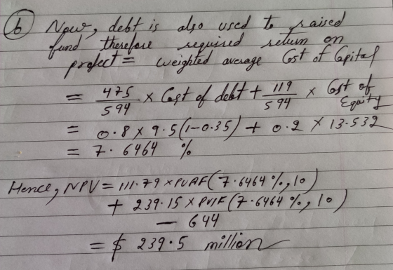 and therefore profect = required arted average return cost on of Capiz Now, debt is also used to praised w = 425 x Cast of de