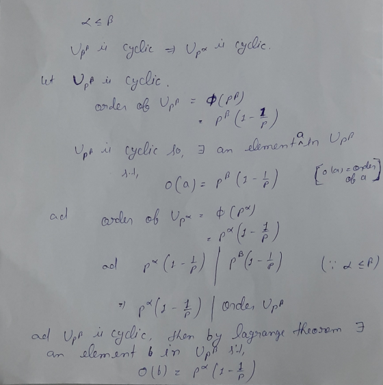 i cyclic. yelie Up Cyclic . U,p is let $(PP) p (1- onder ob Upr = Upn ii cyclic to, 3 an elementan Upl (a) cOplen of a {olwi