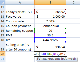 C 11 12 Todays price (PV) Is 868.92 13 Face value 1,000.00 14 Coupon rate 7.30% 15 Coupon payment Semiannual 16 Remaining co