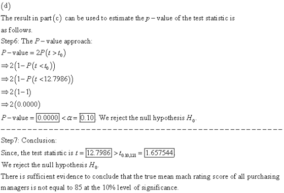 (d) The result in part (c) can be used to estimate the p - value of the test stati stic is as follows Step6: The P- value app