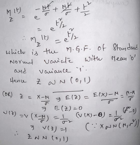 Mit - Att Ź = eo 0 0 um It) / which is the M.G.F. of Standard Norma variate with Mean o and variance i. Hence Z WN(0,1) (OR)