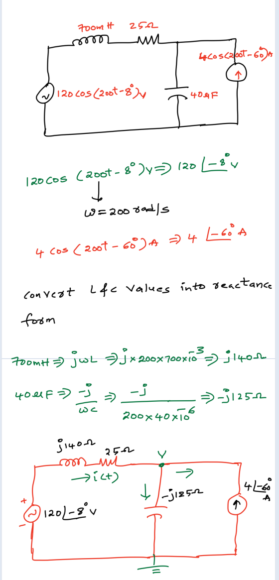 toomt 252 mun 4coscafoot-Go)A W 120cos (200t-8) +DE 120 cos (2007-8y ) w=200 radds 4 cos (2oot-60) A = 4 L-60A convert Llc va