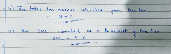 2 4) The total tax revenue collected from this tax B + c s) The DWL a to result created DWL = F + G oft the tax