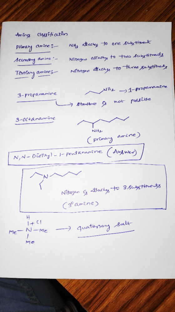 Aming classification primary amine: - Nha attaches to one substituent Secondary amine - Ninogen attaches to two substituents