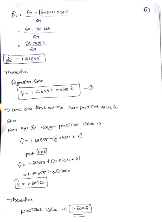 a. - 6 - (0-06 5 X 1) - 69 - (3.666 29 05.363813 Bo = 121855 Therefore, Regression line TV : 1-21855+ 0.0651 Â - and also fin