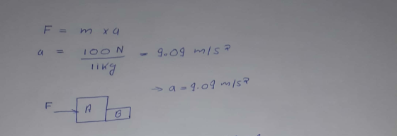 F = mxa a = 100N likg 9.09 misa > a -9.01 m/s?