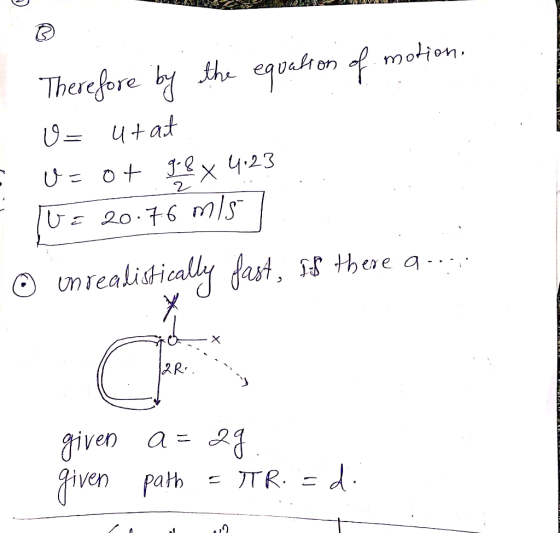 Therefore b the equaton of moion. U=u+at 2. : 20.76 m/s X R iven a iven path JTR. =d