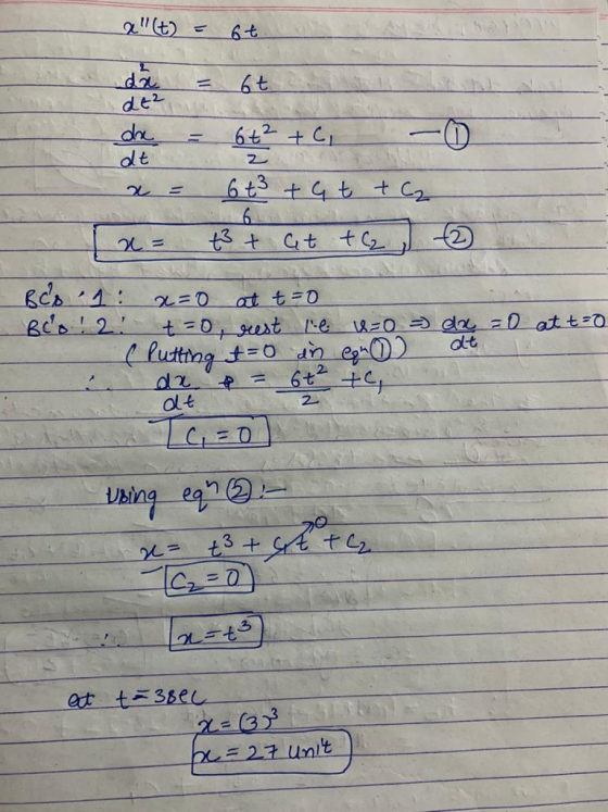 &(t) 6t 6+ de2 de dt 6+² +6, 2 6 +3 + G t t C₂ 2 = t + at +62 2=0 at t=0 BCs 1: Blo! 2. t=0, dust le u=0 = da 0 at t=0 ( Pu