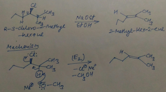 ce Hal ICH3 ,CAR 니 대 Na Oct EtoH? -CH₂ 2-methyl-Hex-2-ene R-3-celoro-2-hethyl thexque Mechanism CH3 i E2 ch3 CH3 -CH3 - Net -