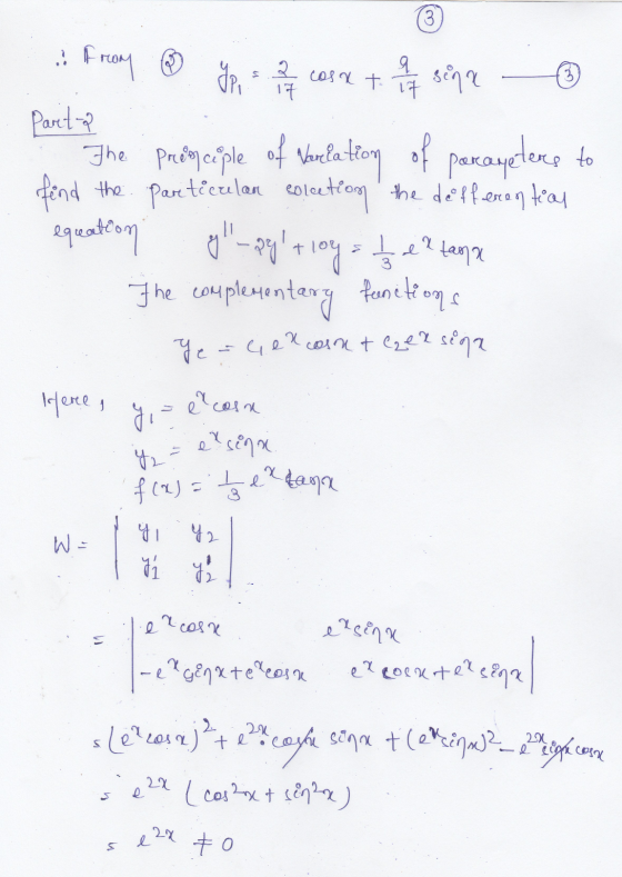 w . From 2 cosa t 3 17. 17 Gp, sina Part- The prênciple of Varlation of parcayeters to find the particulan election the deffe