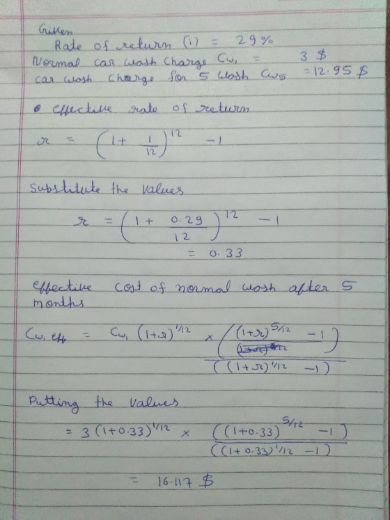 Gken Rale of retwrn ) Vormal car aosh Charge fon Slosh Cs 29% 3 $ -12 9S B Car wash Charas Cu 9rate of フreturm Cectue (2 -/ 1