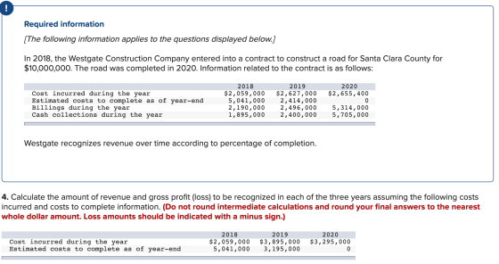 Required information (The following information applies to the questions displayed below.) In 2018, the Westgate Construction