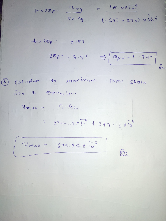 6 U74 105.01 tan 20p- Er-cach (-395-270) xlos for 20pu – 0.157 20p = 2013-8.97 .8.97 + laps-t.990 Op soe.qq. ③ shear strain C