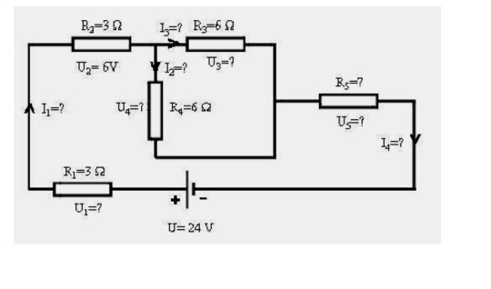Ry=32 Iz? Rz=682 U=6V 1=? Uz=? Rs=? 1=? Ry=622 V=? Ri=352 HE U=? U= 24 V