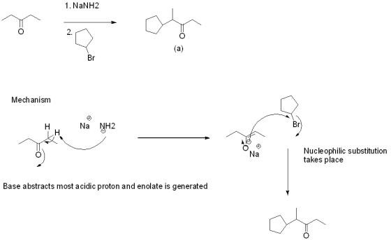 1. NaNH2 2. (a) Br Mechanism H Na NH2 Na Nucleophilic substitution takes place Base abstracts most acidic proton and enolate