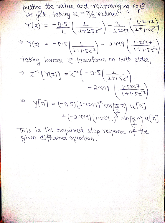putting the value and rearranging eq@, 2247 Ye3 = cos(s) or ( = Y(z) = -0.51 t 1- 171522) 449 1 1.2247 1+1.522 taking inverse