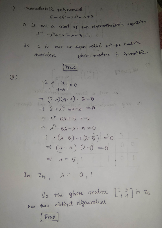 roof of the characteristic equation Characteristic polynomial A - 48 + 2x² _ x + 3 O is not a A-4x²+2x2 - x+3=0 0 so o is not