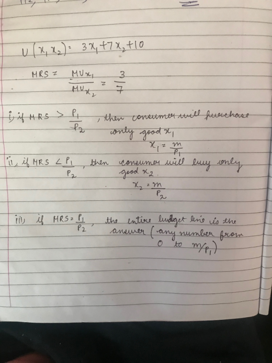 U (2, R₂): 32,77X₂410 MRS? MUN 3 i if MRS P 22 then consumer will furchase only good & x, 2 m . then consumer will buy only g