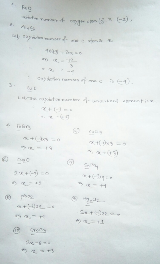 Feo ation number of oxygen atom (6) 3 (-2), AlqC3 tely oxydation number of me c atom 3 re 4x+3+3450 or a = -12 x 2-4 : oxydat