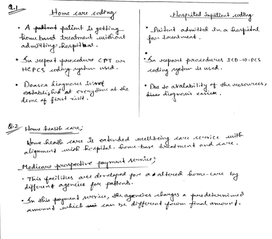 Hospital inpatient roding • Paitent admitted in a hospital foor doceatment. a. Home care coding • A paltent patient is gettin