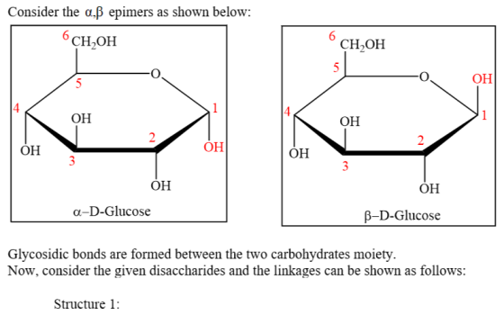Consider the a. epimers as shown below: 6 сњон CH2OH он 4 он OH 2 он OH OH он он α-D-Glucose B-D-Glucose ic bonds are formed