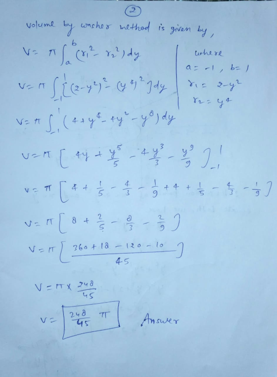 b where a = -1 b= 1 2 volume by washer method is given by v=tla (12 rundy St (2-4)= (y² gdy was (esyo ay - yogay 2 [ 4 $ -