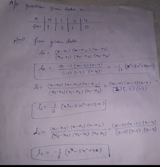 A/c question giver data in xol11 314 fim 1 131 10 Now, from given data lo - (x-x)(x-x2)(x-23) (20-x) (no-22) (no-2) (2-1) (1)