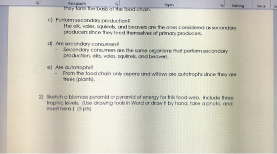 Styles Editing | Voices Paragraph they form the basis of the food chain. c) Perform secondary production? - The elk, voles, s