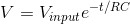 V={V_{input}}e^{-t/RC}