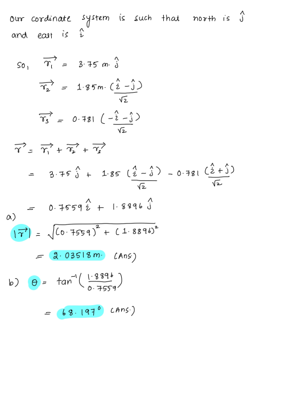 Our cordinate system is such is such that north is and east is 3.75 m C.? so, 7 ret 1.85m.cê Î Ts = 0.781 (-Ê -j) Vz r = n +