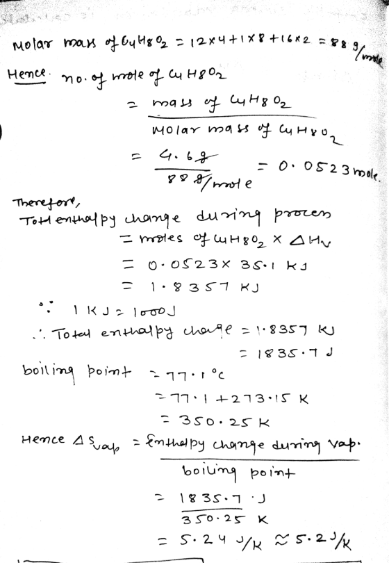 Molar mass of G4 H8O2 21244 +1x8+16*238% 88 9/made Hence. no. of mole of 44802 ma и 3 «Но, Molar mass of Choo. 2 4.bg -0.0523