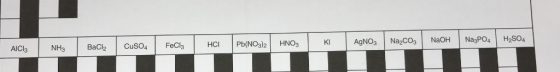 AICIE N Hg BaCl2 CuSO4 FeCl3 HCI Pb(NO3)2 HNO3 KI AgNO3 Na co NaOH Na3PO4 H2SO4