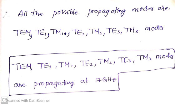 possible All the propagating modes are TEM, TE,,TMcoy T62, TM2, TE3, TM3 modes TM3 modes TEM, TE, , TM1, TE2, TM2, TE3, até 1