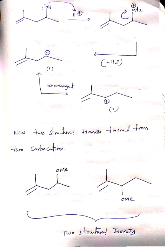 IOH C-H2O) rearrangent Isomoy formed from Now two two structural Carbocations оме оме Two structural Isomoy