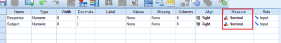 Decimals Label Columns Role Name Response Subject Type Numeric Numeric Width 8 8 Values None None Missing None None Align Rig