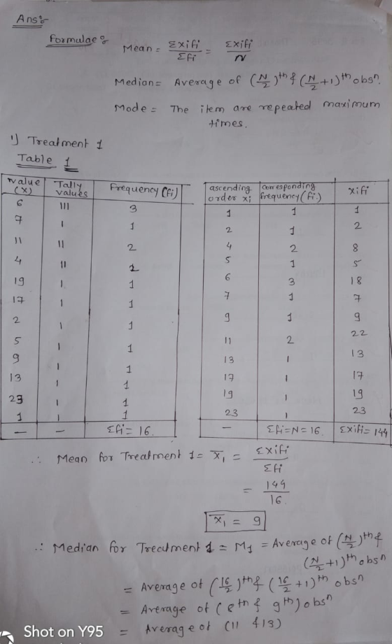 Anso Formulae o Mean Exif Exit Efir Medians Average of th}, +th obs Mode: The item are repeated maximum times, 1) Treatment