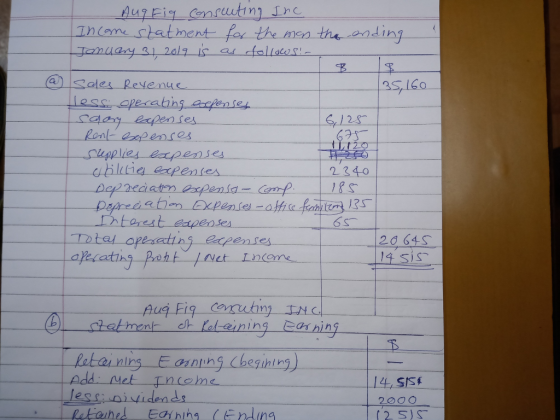 Aug Fig consecuting Inc Income statment for the men the ending Tanuary 31 2019 is as follows! - IB 18 @ Sales Revenue 135, 16