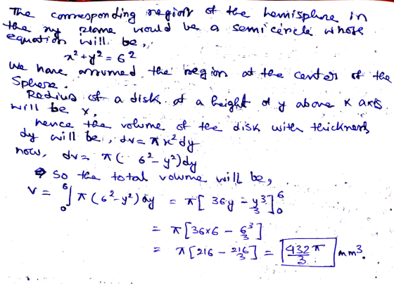 the my conresponding region of the hemisphere in plome would be a semicircle whose equation will be .. + y2 62 We have asumed